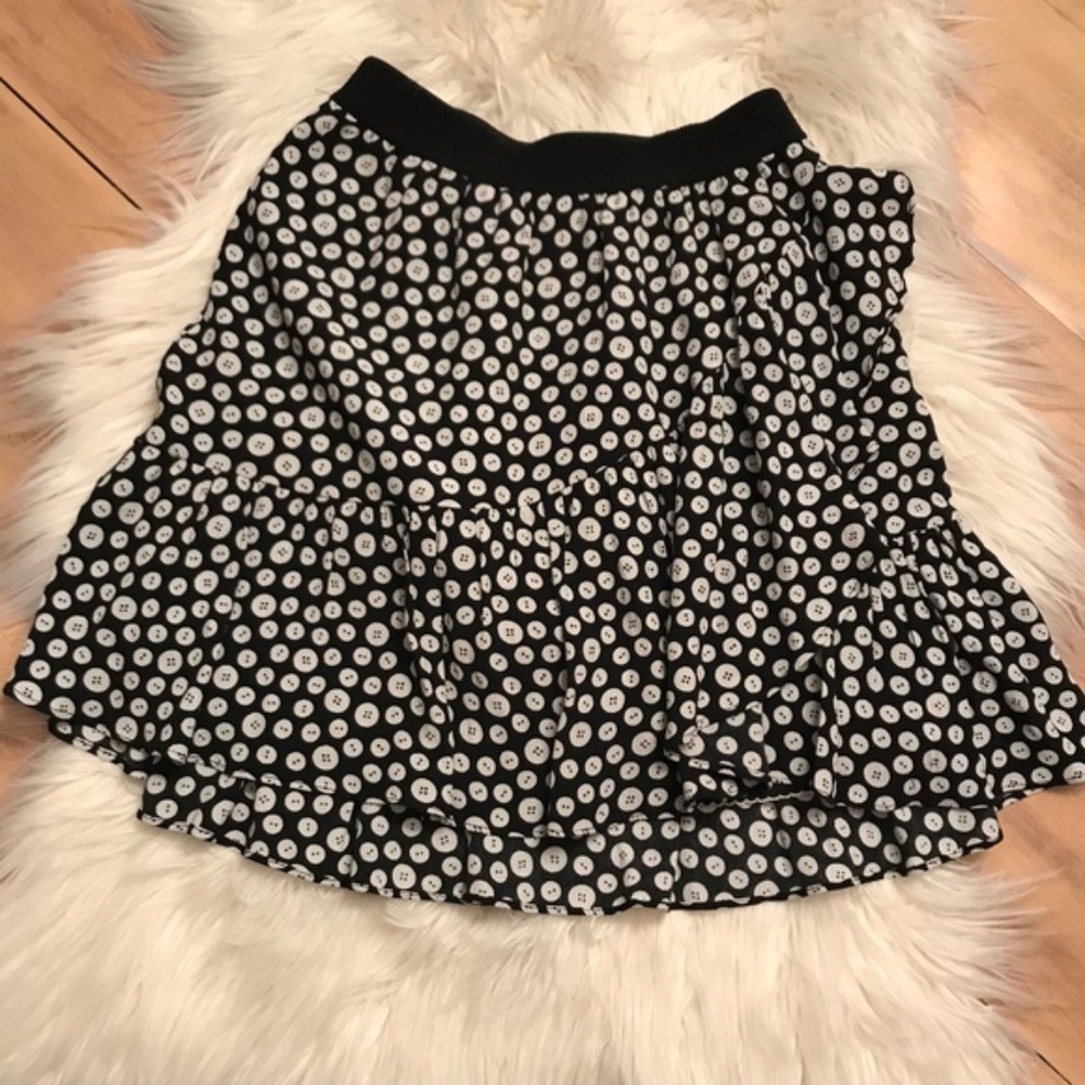 Maeve Ruffled Button Black & White Mini Skirt XXS